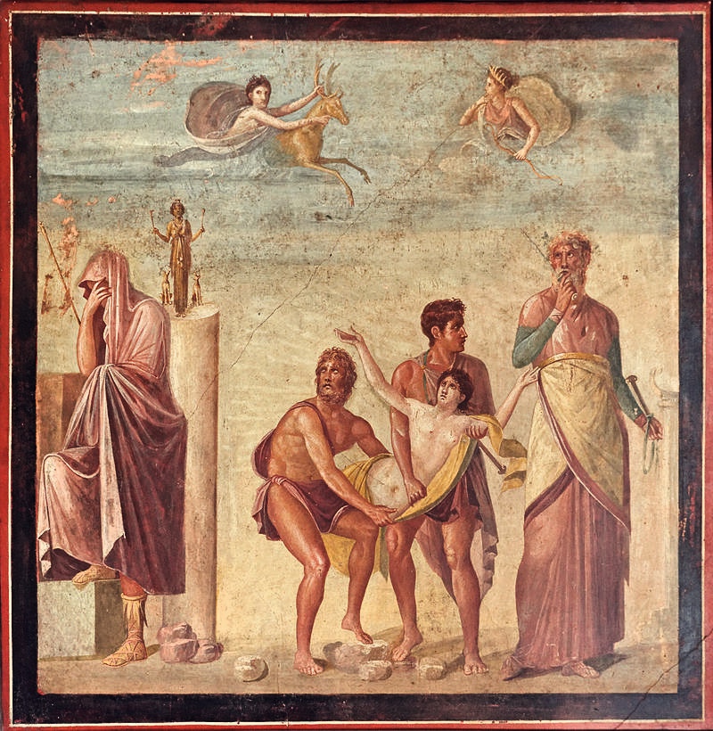 Jedno z malowideł, dziś w Muzeum Archeologicznym w Neapolu. Przedstawia ofiarowanie Ifigenii