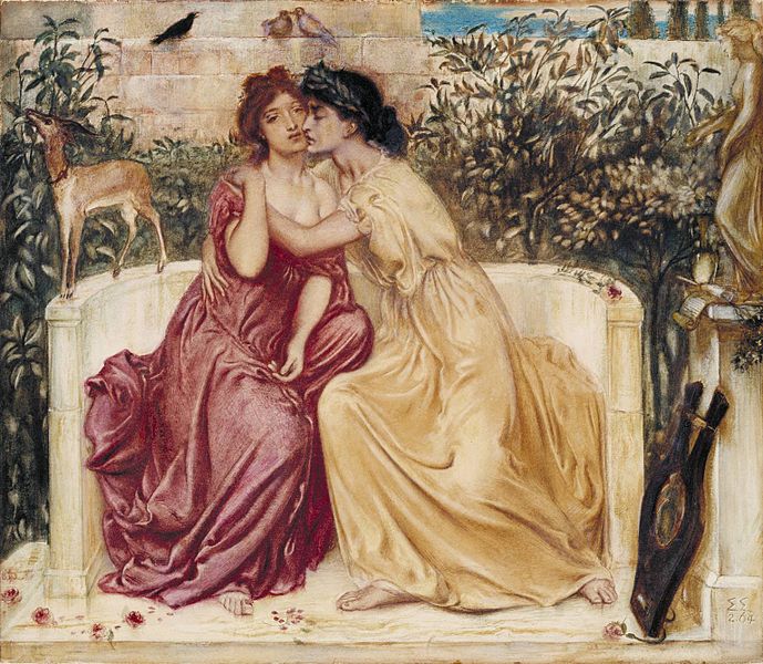 Simeon Solomon, Safona i Erinna w ogrodzie w Mitylenie, 1864