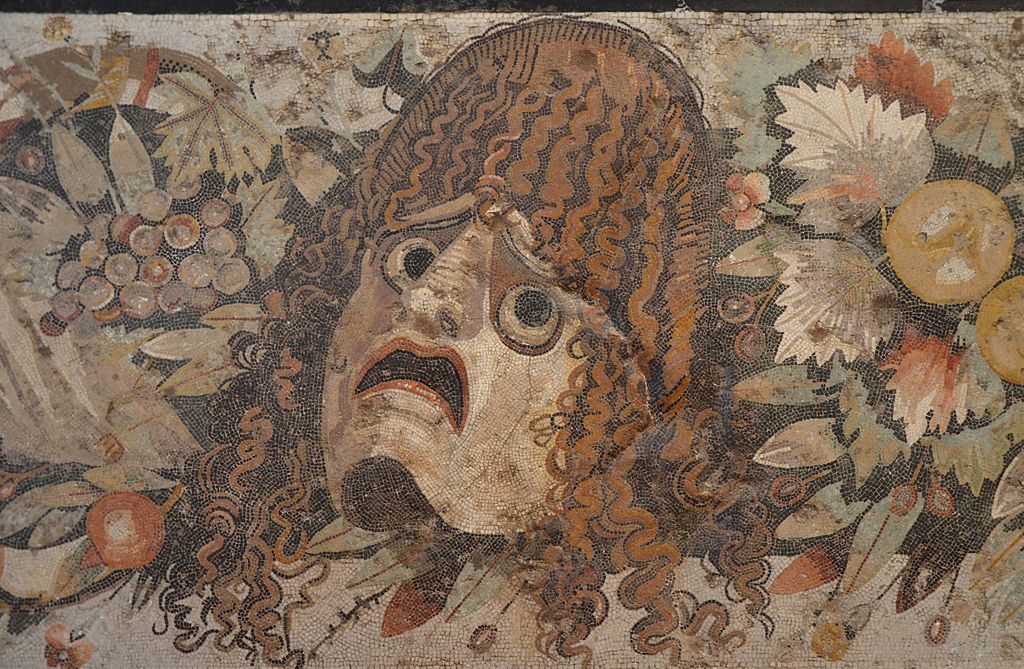 Maska tragiczna z Pompejów – mozaika ze zbiorów Muzeum Archeologicznego w Neapolu, fot. Carole Raddato / Wikimedia, CC BY-SA 2.0