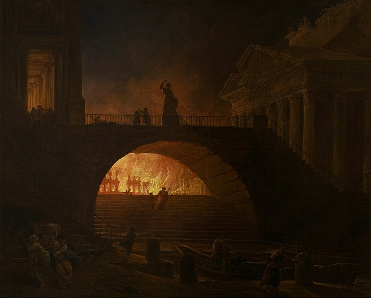 W roku 64 n.e. w Rzymie wybuchł wielki pożar, który odebrany został przez mieszkańców Miasta jako wyraz gniewu Wulkana. Pożar trwał sześć dni. Większość dzielnic Rzymu została całkowicie zniszczona. Gdy wreszcie ugaszono płomienie, okazało się, że tylko cztery dzielnice pozostały nietknięte, w tym również... świątynia Wulkana.