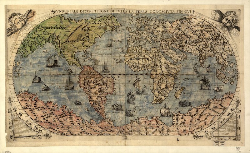 Mapa świata autorstwa Fernanda Bertellego z wizerunkami potworów, 1565