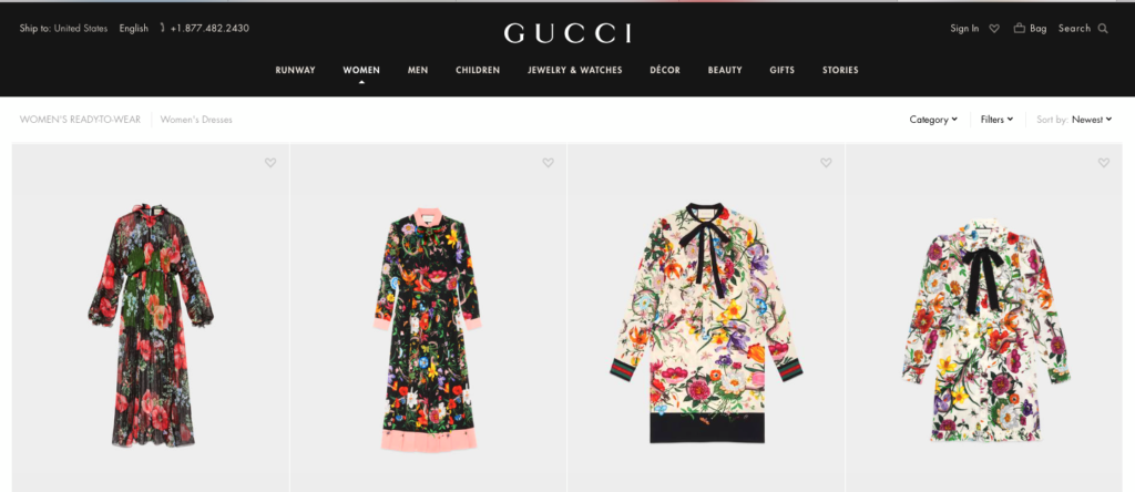 Zrzut ekranu ze strony Gucci.com