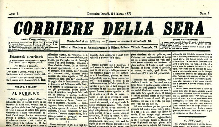 Pierwszy numer "Corriere della sera" z 1876 roku